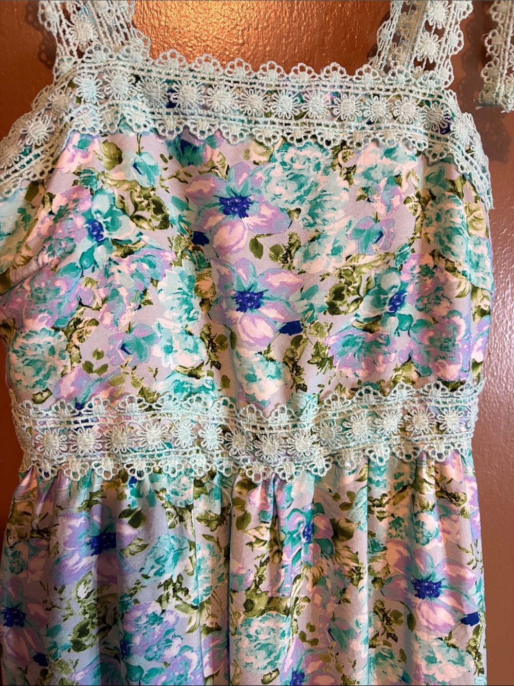 Floral Crochet-Trim Tie-Strap Maxi Dress - Mint Floral - Picture 3 of 3